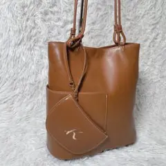 キタムラ　ハンド　トート　ショルダーバッグレザー　ブラウン　茶色　サイドポケット