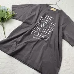 ナノユニバース　英字ロゴプリントTシャツ　ユーネック　半袖　F