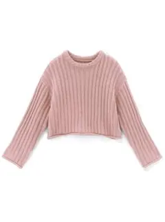 値下げ　GRL ピンク　サイズフリー ロールアップショート丈リブニットトップス