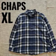 【ビッグサイズXL】チャップス ネルシャツ 厚手 チェック柄 刺繍ロゴ ネイビー