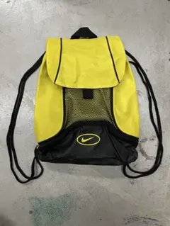 90s NIKE ナイキ　ナップサック　y2k 黒　黄色　リュック　センターロゴ
