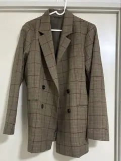 GU ダブルブレストテーラードジャケット(チェック)ブラウン