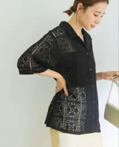 ANGIE スカラップレース ハーフスリーブシャツ クロップドシャツ 
