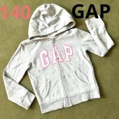 ☆140 GAP グレー パーカー フード ビックロゴ ジップアップ ピンク☆