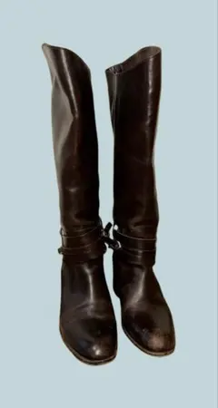 ダークブラウン レザー ロングブーツ