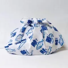 ミニあずま袋◇手拭い◇エコバック◇ハンドメイド【サメ柄・濃水色