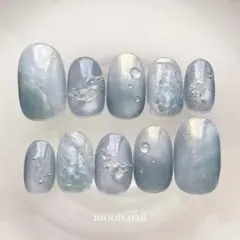 オーダー ネイルチップ 静かな夜の海と月の光のニュアンスネイルチップ