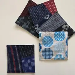 K205　コースター5枚セット　久留米織　絣　和調　リバーシブル　ハンドメイド