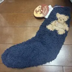 新品未使用　ホリデー限定品ジェラートピケネイビー クマ刺繍 フリースソックス