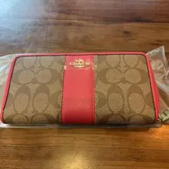 新品未使用　コーチ　長財布　シグネチャー　ベージュ　ブラウン　PVCレザー コーチ COACH 長財布 二つ折り キャンバス レザー シグネチャー 総柄