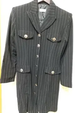 ジャケットワンピース 黒 ストライプ ツイード 9号 破れ有り