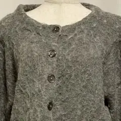 mystic 起毛ニットカーディガン グレー ショート丈 ボリューム袖
