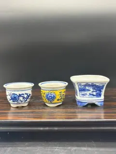 陶器製 盆栽鉢 和風様盆栽鉢3点セット