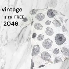 vintage チュニック 半袖 年輪柄 ホワイト フリーサイズ　総柄　古着のサムネイル