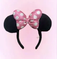 ミニーちゃん　カチューシャ　水玉　ピンク
