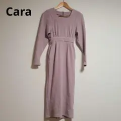 Cara スクエアネックワッフルワンピース 長袖 ウエストマーク スタイルアップ