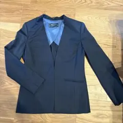 美品　グリーンレーベルリラクシング　ノーカラージャケット　ネイビー