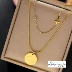 2連ゴールド サージカルステン 【大人気】コイン✨ジルコニア ネックレス ラスト