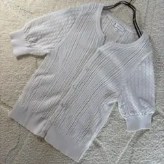 【美品】ロペピクニック 38 M 白 半袖ニットカーデ レディース
