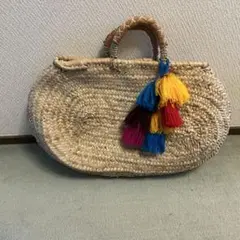 ビームス　beams モロッコ製　かごバッグ　ハンドメイド　タッセル付きのサムネイル