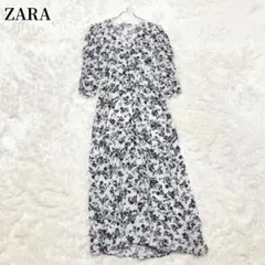 ザラ　ZARA ロングフレアワンピース　ホワイト　花柄　大人　上品　春　夏