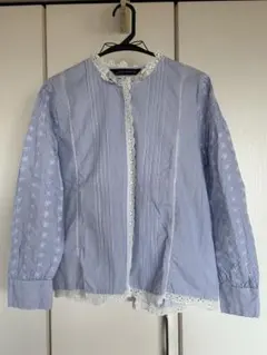 ZARA WOMAN 青白ストライプ 長袖シャツ L