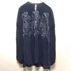 ♤Les Copains レコパン♤シフォンレースブラウス 紺 40 (M相当)のサムネイル