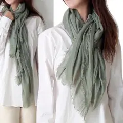 【新品】大判ストールショール綿100%レディースメンズ薄手無地春夏秋冬女性カーキ
