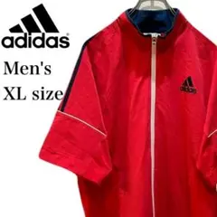 adidas アディダス フルジップ ジャケット メンズ XL レッド 刺繍ロゴ