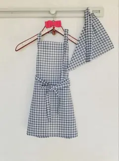 ハンドメイドエプロン子ども用(120-130㎝)　ギンガムチェック　グレー