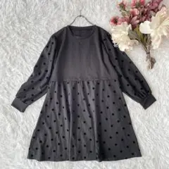 MAITREYA 369ドット柄ドッキングワンピース（M〜L）黒系　フェミニン