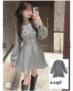 GRL ツイードフリルミニワンピース