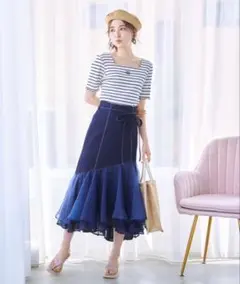 ウィルセレクション　裾オーガンジーデニムスカートのサムネイル