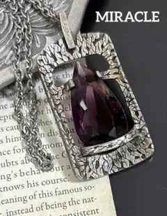 英国製 MIRACLE ヴィンテージペンダント アメジストガラス 雫型