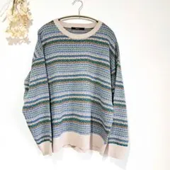 OFALO 長袖ニットセーター マルチボーダー　カラフル　レトロ　古着　平成