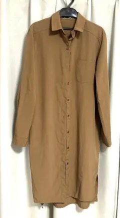 ロングシャツワンピース ブラウン 長袖