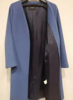【UNITED ARROWS】青いノーカラーチェスターコート　美品 Lサイズ