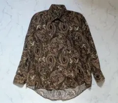 ヴィンテージ 古着 総柄 シャツ 長袖 L ペイズリー レトロ 茶 アート