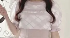 evelyn アーガイル柄 半袖ニット パフスリーブ　ピンクのサムネイル