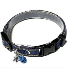 046ハンドメイド 児島デニム ブルー 猫ちゃんの首輪