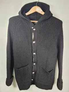 BEAMS ウール ニットパーカー 黒 M 厚手 フード カーディガン