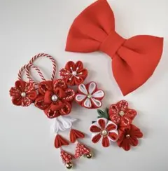 つまみ細工髪飾り　七五三　着物　和服　子ども　赤