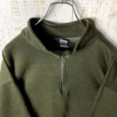 カーキ グリーン ハーフジップ スウェット プレーン L アメリカ古着US古着