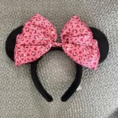 ディズニー ミニー ヒョウ柄 豹柄 ピンク リボン カチューシャ