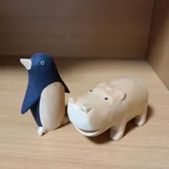 木製動物カバとペンギンぽれぽれ動物かばとペンギンポレポレ置物T-Labティーラボ