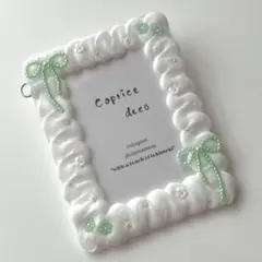 No.68 ホイップデコ　ビーズ　リボン　花　緑　B8オーダー可　トレカケース