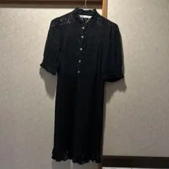 ZARA ワンピース　レース　半袖　黒　膝丈　シースルー　フリル