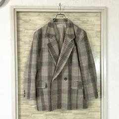 【レトロ古着】菅田将暉 カシミア入りウール ダブルテーラードジャケット チェック