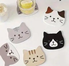 猫の顔デザイン シリコン・コースター 5枚セット