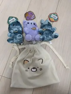 ぬいぐるみマスコット 3体セット 巾着付き